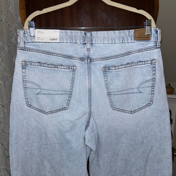 NWT American Eagle Curvy Stovepipe Jeans Womens 14 Light Wash Wide Raw Hem - Picture 5 of 11
